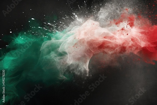 colorful italian tricolore flag red white green color holi paint powder explosion on isolated background. italy europe celebration tifosi travel tourism concept created with Generative AI technology photo