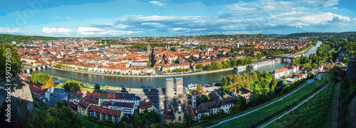 Panorama of Wurzburg and vineyards on hill slopes in distance