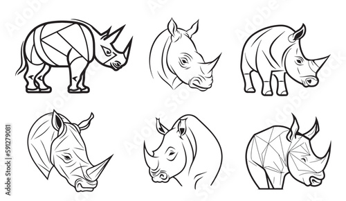 Rhino set logo sketch hand drawn in doodle style illustration