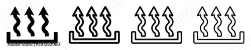 Set of heat icons. Wavy up arrows symbols, steam moving up. Heat wave of steam, heat arrows, superheated steam, hot air flow, arrows up. Vector. photo