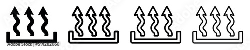 Set of heat icons. Wavy up arrows symbols, steam moving up. Heat wave of steam, heat arrows, superheated steam, hot air flow, arrows up. Vector.