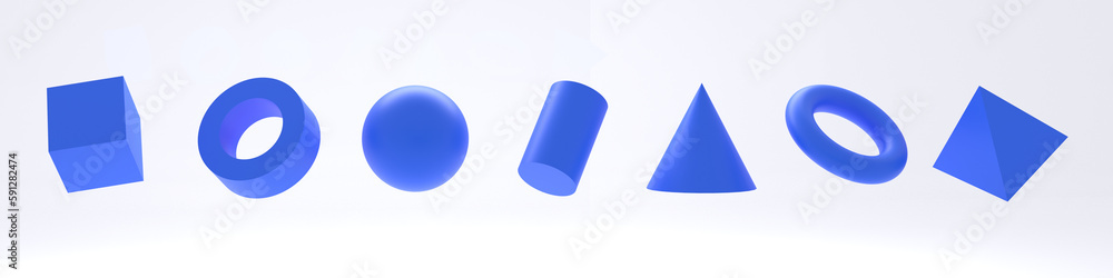 Set of 3d shapes. 3d render white geometric shapes isolated on grey background. Realistic primitives. Geometry elements. Collection: cube, tube, ball, cylinder pyramid, cone and bagel. Set of 3d shapes. 3d render white geometric shapes isolated on grey background. Realistic primitives. Geometry elements. Collection: cube, tube, ball, cylinder pyramid, cone and bagel.