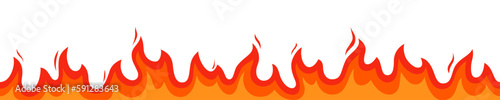 Fire flame seamless pattern, line, border. 