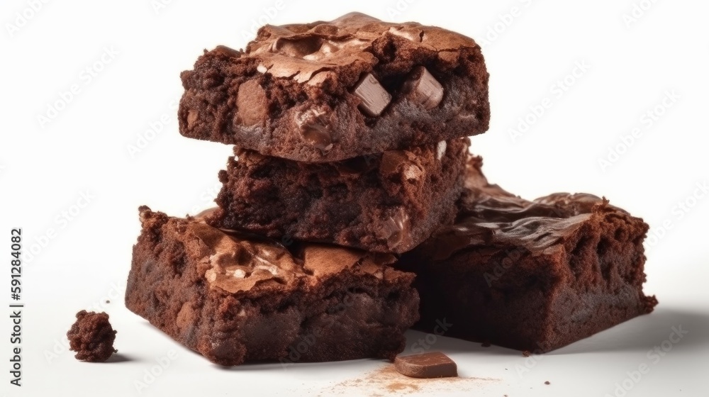 Chocolate brownies on white background. Generative ai Chocolate brownies on white background. Generative ai