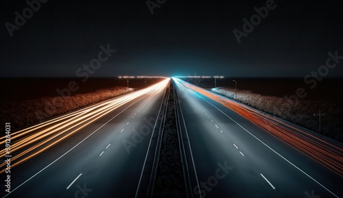 Night Rush: Long Exposure Highway Stock Photo. AI generated © cac_tus