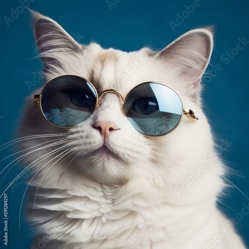 Cat wearing glasses and looking up at the sky. Generative AI
