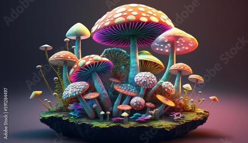 Psychedelic Decorative mushrooms, generative AI
