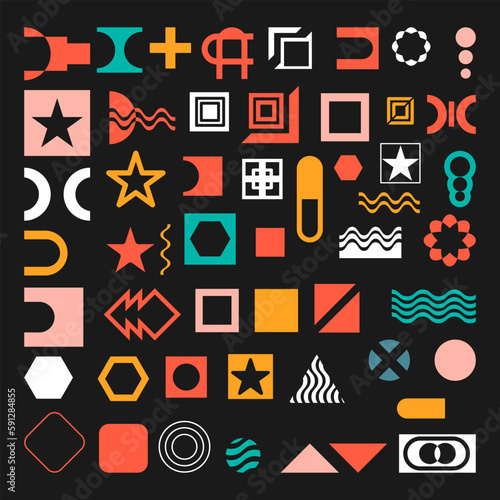 A set of abstract geometric objects for creating Bauhaus backgrounds, graphic concepts and more. Version number 2. Collection of vector images