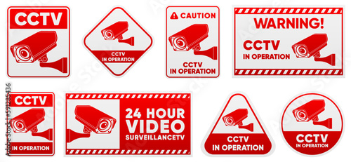 Fixed CCTV. Collection of signs CCTV. Simple video surveillance. Closed Circuit Television. Security Camera concept. Vector illustration.