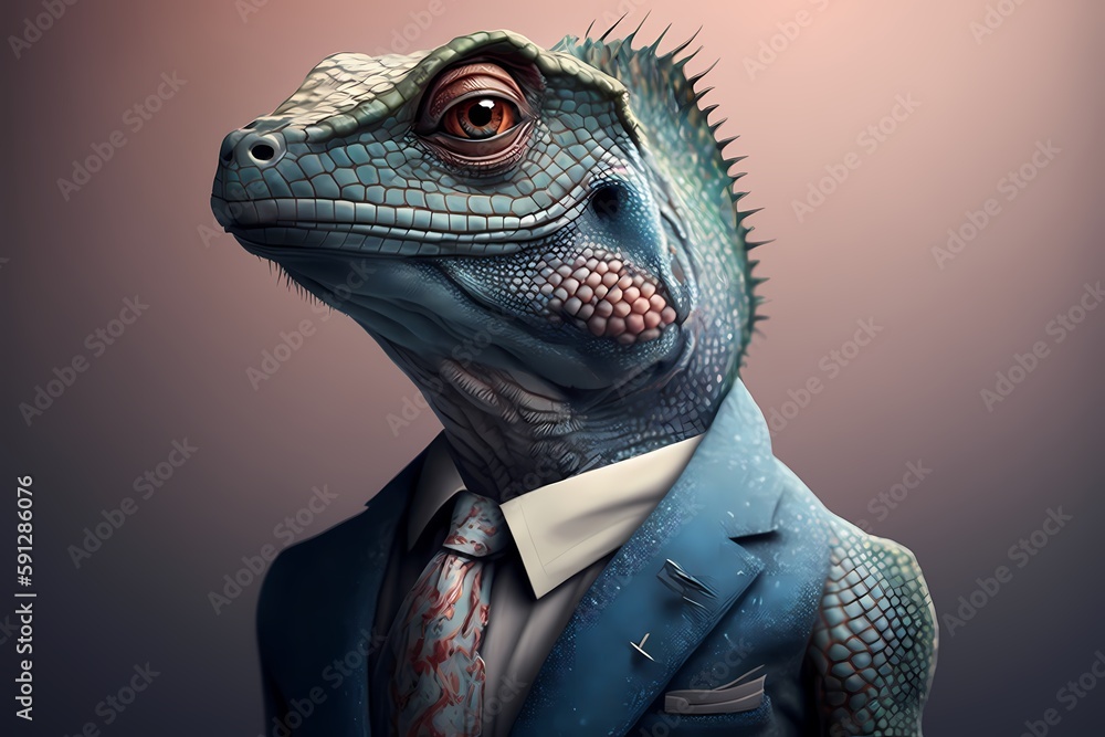 Portrait of a Chameleon dressed in a suit - Generative AI Portrait of a Chameleon dressed in a suit - Generative AI