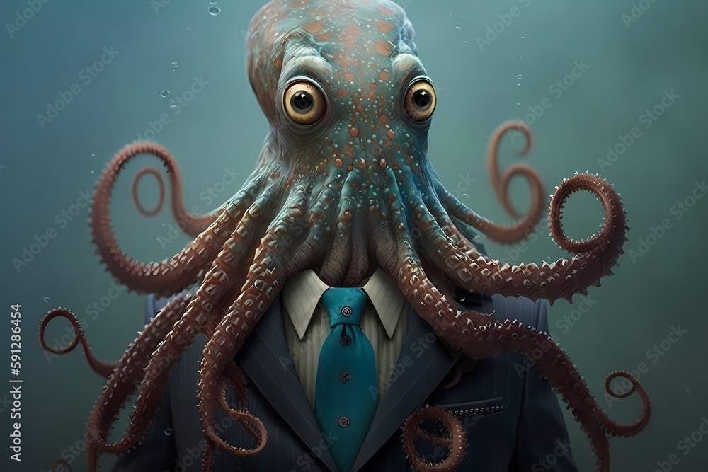 Portrait of an Octopus dressed in a suit - Generative AI