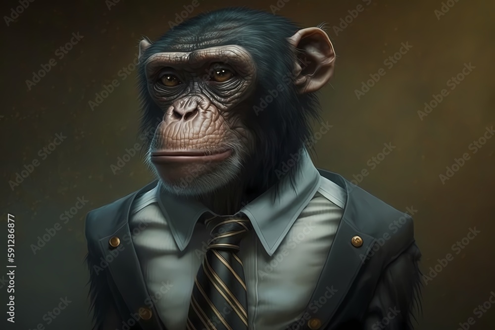 Portrait of a Monkey (Chimpanzee) dressed in a suit - Generative AI Portrait of a Monkey (Chimpanzee) dressed in a suit - Generative AI