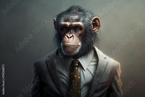 Portrait of a Monkey (Chimpanzee) dressed in a suit - Generative AI © RenatoAugusto.AI