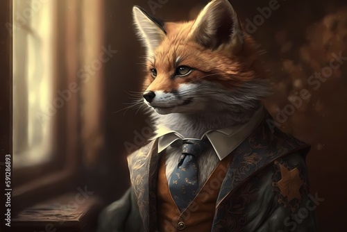 Portrait of a Fox dressed in a suit - Generative AI