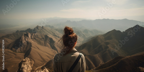 Young woman at the top of mountain