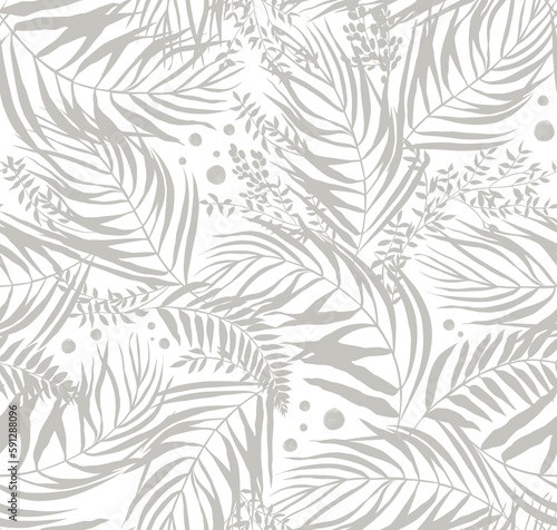 seamless pattern with silhouettes of tropical palm trees and dry herbs for 