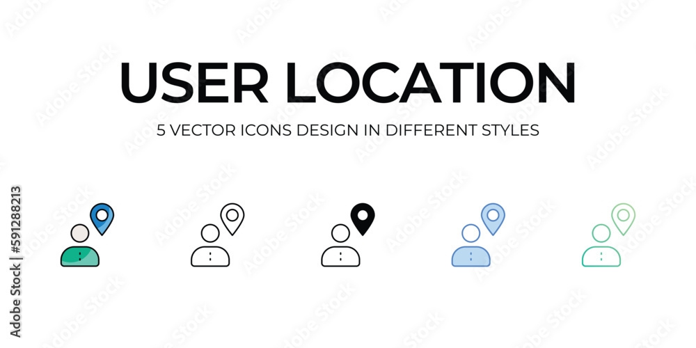 User Location Icon Design in Five style with Editable Stroke. Line, Solid, Flat Line, Duo Tone Color, and Color Gradient Line. Suitable for Web Page, Mobile App, UI, UX and GUI design.