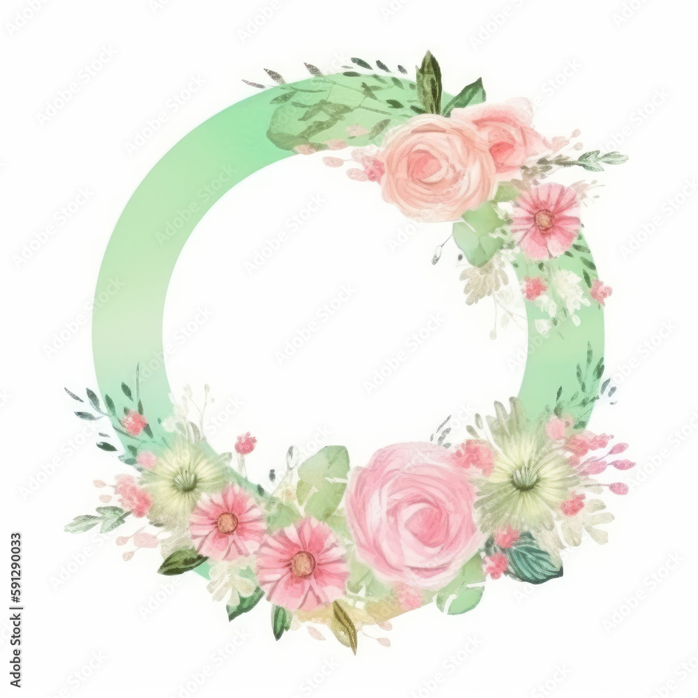 Green and Pink Watercolor Wedding Frame. Illustration AI Generative