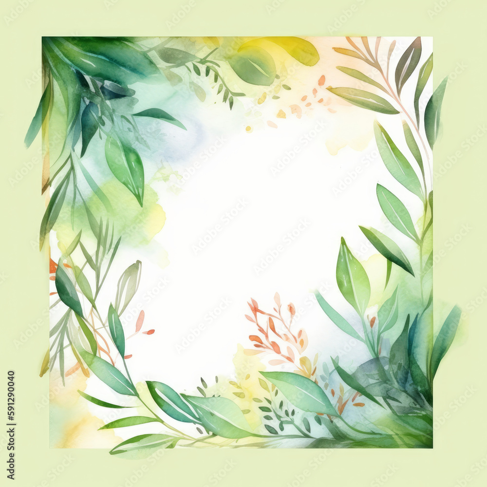 Green watercolor natural background. Illustration AI Generative