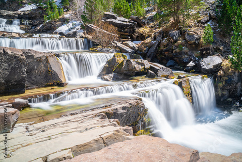 waterfall in the river in Ordesa National Park in the spanish Pyrenees  long exposure 