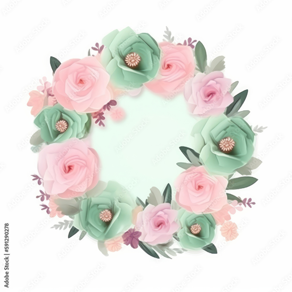 Green and Pink Watercolor Wedding Frame. Illustration AI Generative