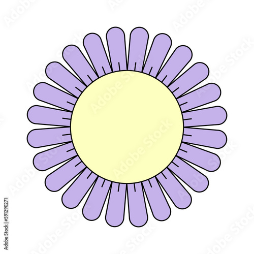 Retro chamomile styled hippie daisy. Groovy hippy flower head positive and upbeat vibe. Vintage cartoon nostalgia plant design. Trendy y2k funky floral pop culture isolated vector eps element