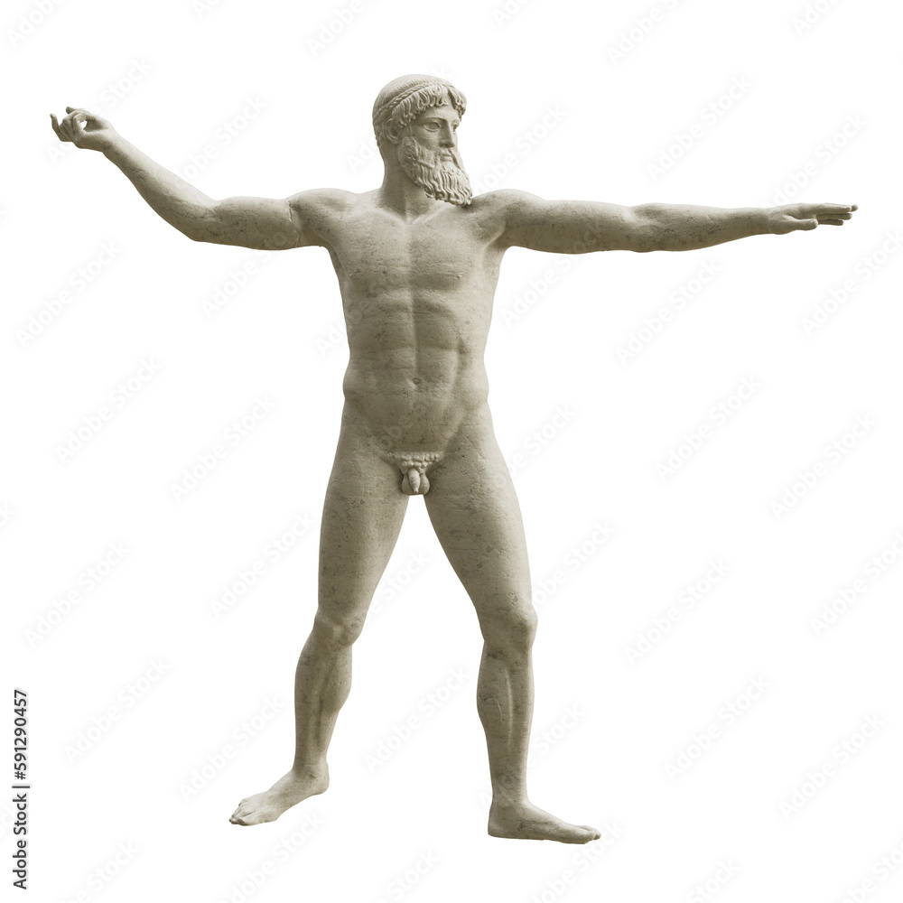 Artemision Zeus classical sculpture isolated on transparent background. 3D rendering