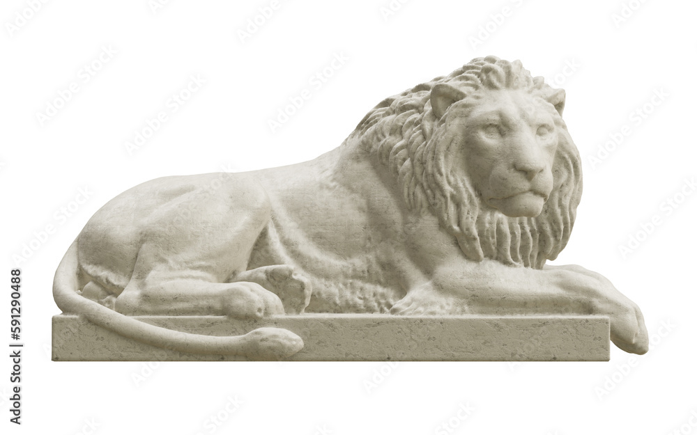 Resting lion sculpture isolated on transparent background. 3D rendering