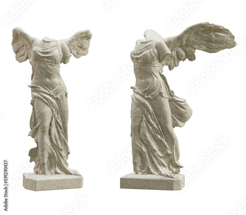 Winged Victory of Samothrace classical sculpture isolated on transparent background. 3D rendering