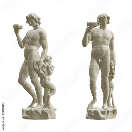 Classical statue of Bacchus isolated on transparent background. 3D rendering