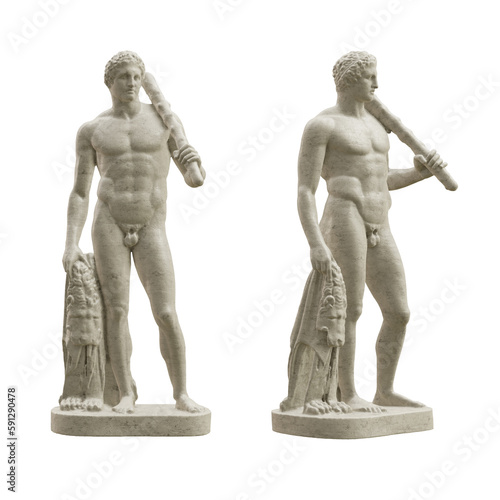 Lansdowne Heracles classical sculpture isolated on transparent background. 3D rendering