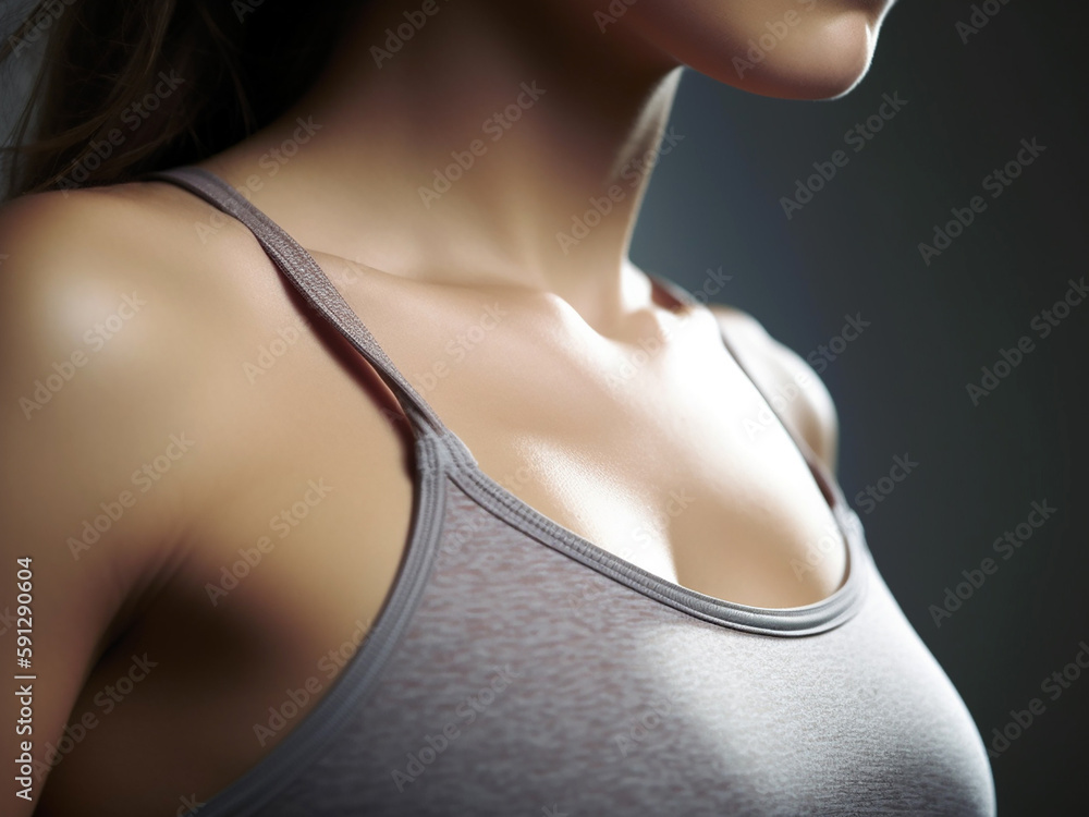 Body and chest of a young beautiful woman, close-up. Generative AI