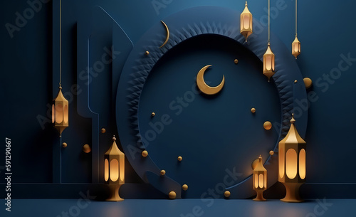 Islamic Holiday Background. Illustration AI Generative photo