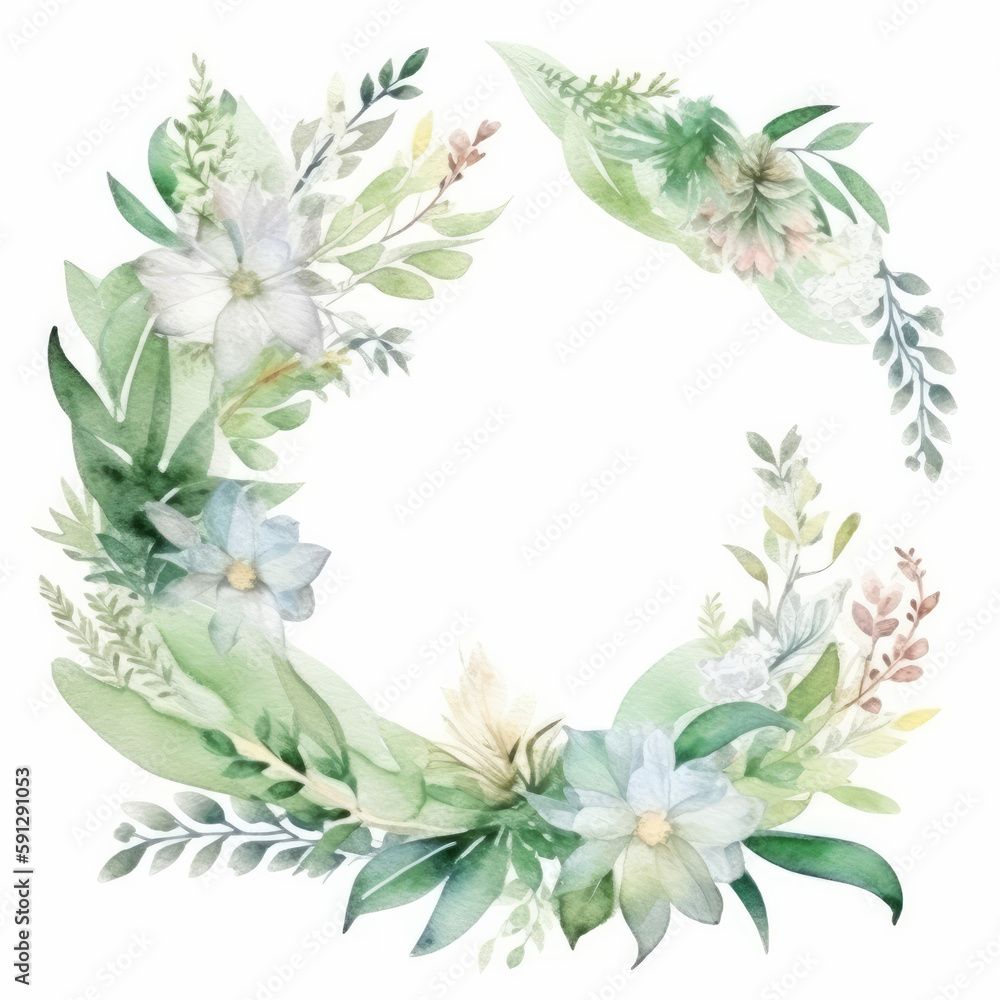 Naklejka premium Green watercolor natural background. Illustration AI Generative.