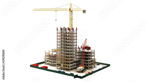 Building Construction Site, BIM Project, 3d rendering, 3d illustration