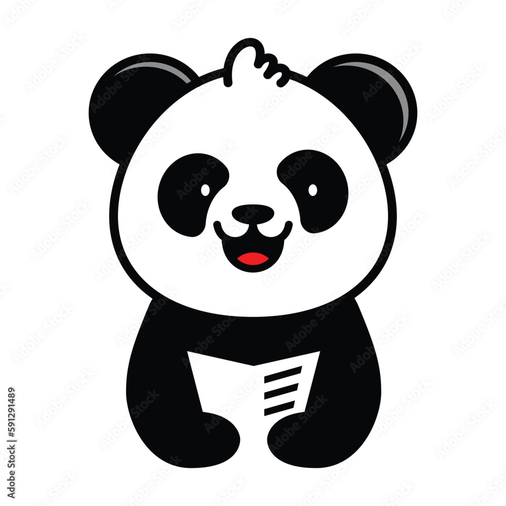 Fototapeta premium Panda Read Book Vector Logo Illustration