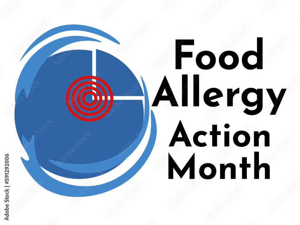 Food Allergy Action Month, idea for a poster, banner, flyer or postcard on the topic of allergens Food Allergy Action Month, idea for a poster, banner, flyer or postcard on the topic of allergens