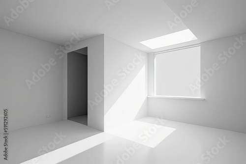 an Empty Room with a Window and White Walls. Generative AI © 2rogan