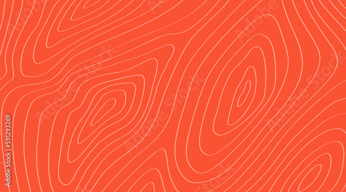 Salmon fish meat pattern, texture background. Vector orange colored trout fish fillet with white circular streaks. Realistic seafood raw steak slice closeup view for japanese restaurant menu