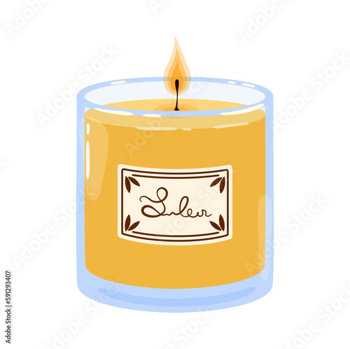Aromatic spa fragrant candle made from essential oils and natural wax that releases a pleasant scent when burned. It creates a calming atmosphere for relaxation, meditation, or to mask unwanted odors