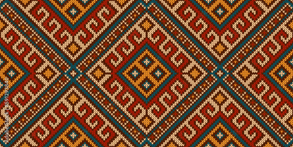 Aztec peruvian mexican knit pattern, ethnic ornament. African knit zigzag patchwork, Peru embroidery vector clothing ornament or Aztec tribal wool carpet background. Mexico geometric fabric backdrop