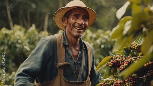 Adult male coffee harvester on coffee farm
