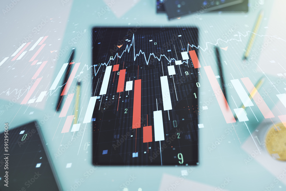 Creative abstract global crisis chart with world map sketch and modern