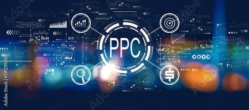 PPC - Pay per click concept with blurred city lights at night