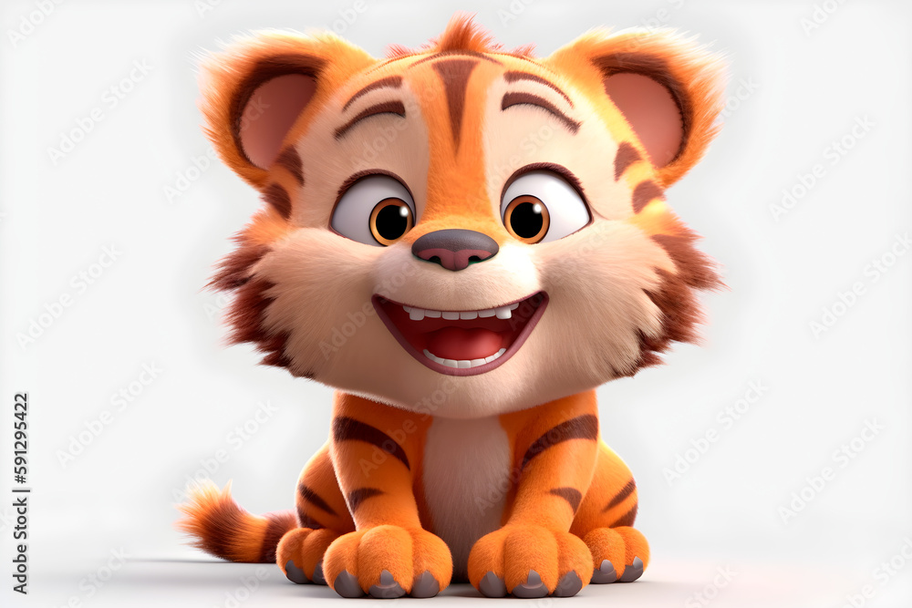 Tiger 3d ilustration on a white background. Adorable fluffy animal. Generated by AI. Tiger 3d ilustration on a white background. Adorable fluffy animal. Generated by AI.