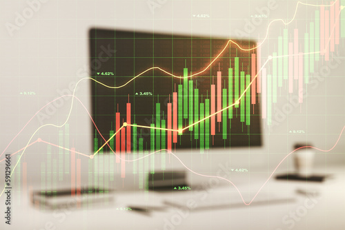 Wallpaper Mural Multi exposure of abstract creative financial graph on modern computer background, forex and investment concept Torontodigital.ca
