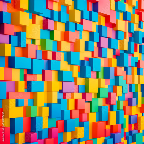Colorful blocks stacked to form a wall. Colorful cubes background. Generative AI.