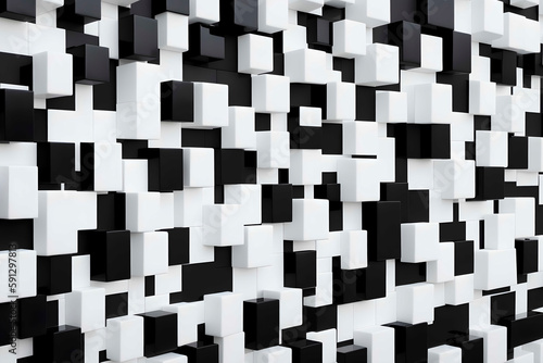 Black and white blocks stacked to form a wall. Black and white background. Generative AI.