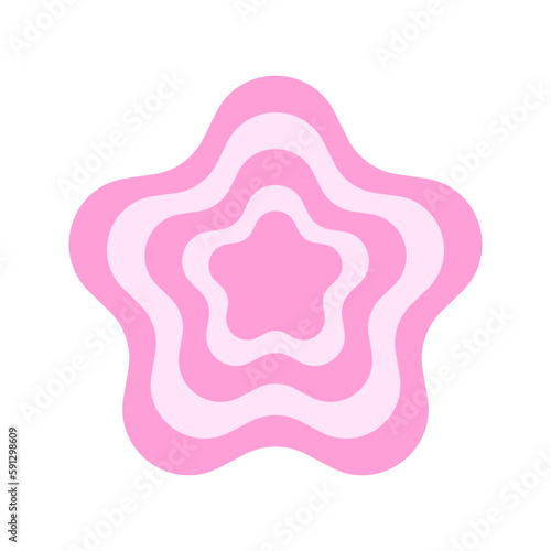 Repeating pink flower icon in trendy y2k style. Retro 2000s design object in pastel colors. Cute girly vintage sticker isolated on whiyte background. Vector flat illustration