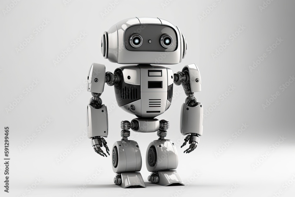 futuristic robot standing in a minimalist white room. Generative AI futuristic robot standing in a minimalist white room. Generative AI